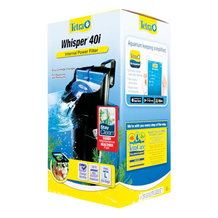 Whisper Internal Filter 20 To 40 Gallons, For Aquariums, In-Tank Filtration With Air Pump