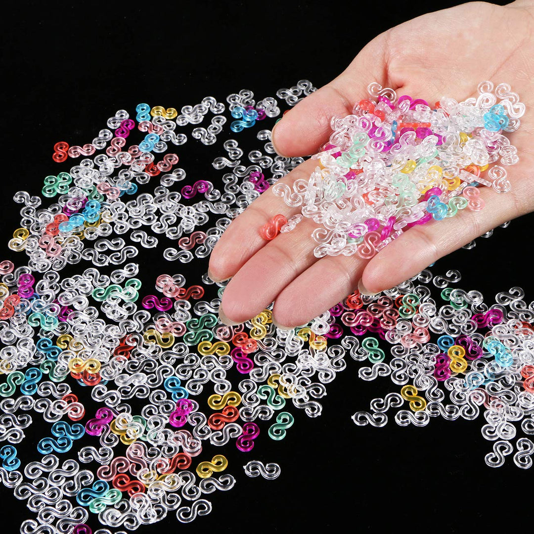 580 Pieces S Clips Crochet Hooks DIY for Rainbow Refill Kits Rubber Band Bracelets Clips S Connectors