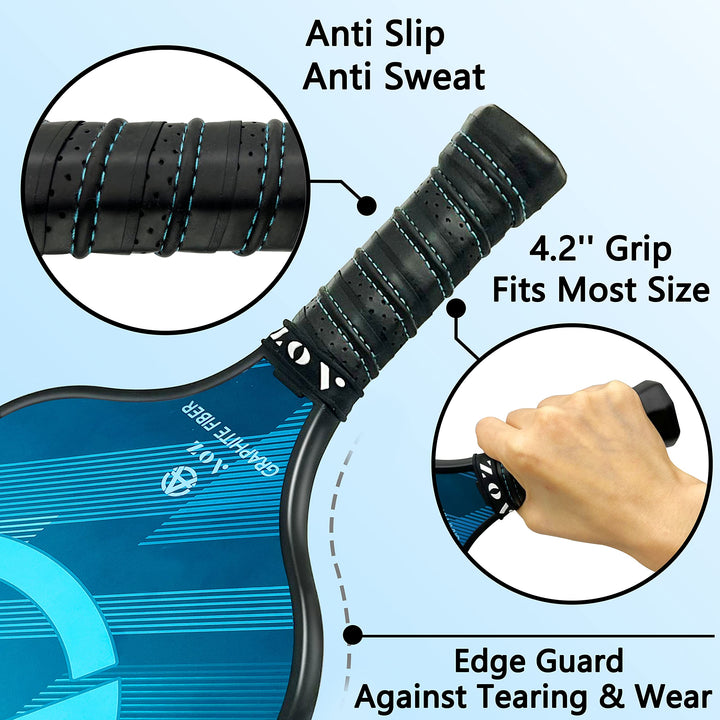 AOZINTL Pickleball Paddles Set of 4, Graphite Face Pickleball Paddles with Honeycomb Core and Premium Comfort Grip, Equipment with 6 Balls, Pickle-Ball Racquet with1 Portable Bag for Men and Women