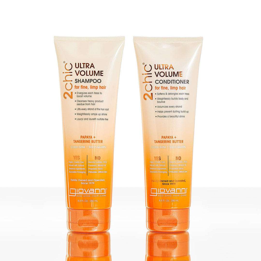 2chic Ultra-Volume Shampoo - Daily Volumizing Formula with Papaya &amp; Tangerine Butter, Promotes Weightless Control for Fine Limp Thin Hair, No Parabens, Color Safe - 8.5 fl oz