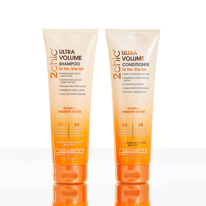 2chic Ultra-Volume Shampoo - Daily Volumizing Formula with Papaya &amp; Tangerine Butter, Promotes Weightless Control for Fine Limp Thin Hair, No Parabens, Color Safe - 8.5 fl oz