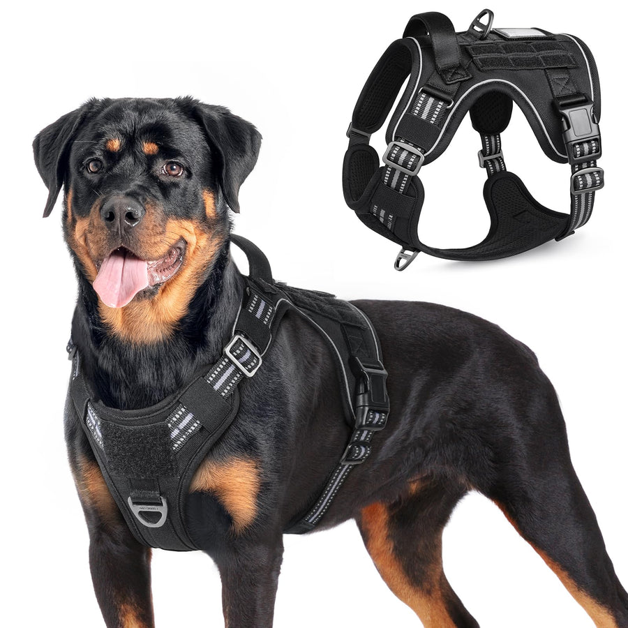 Tactical Dog Harness for Large Dogs, No Pull Military Service Vest with Handle & Molle, Easy Control for Training Walking, Adjustable Reflective Straps, Black, L