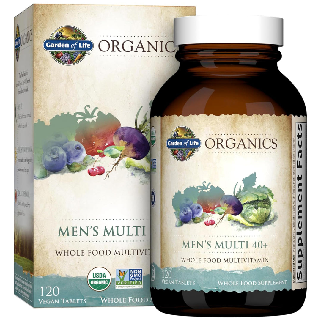 Organics Whole Food Multivitamin for Men 40+ 120 Tablets, Vegan Mens Multi for Health &amp; Well-Being Certified Organic Whole Food Vitamins &amp; Minerals for Men Over 40 Mens Vitamins