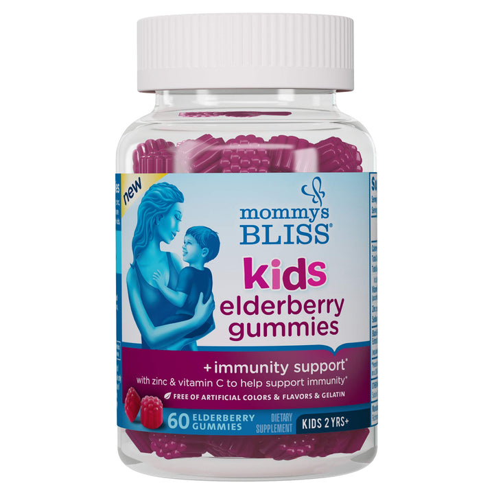 Mommy&#39;s Bliss Kids Elderberry Gummies, Supports Immunity with Black Elderberry, Zinc &amp; Vitamin C, Gluten Free &amp; Vegan, Age 2 Years+ (60 Count)
