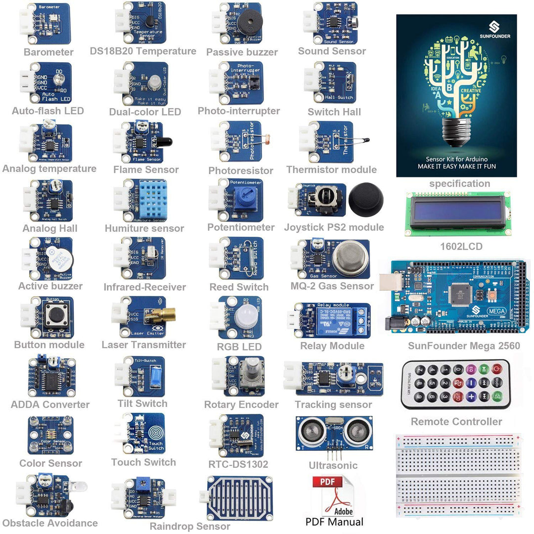 Ultimate 2560 Sensor Kit V2.0 Compatible with Arduino R3 Mega2560 Mega328 Nano - Including 98 Page Instructions Book