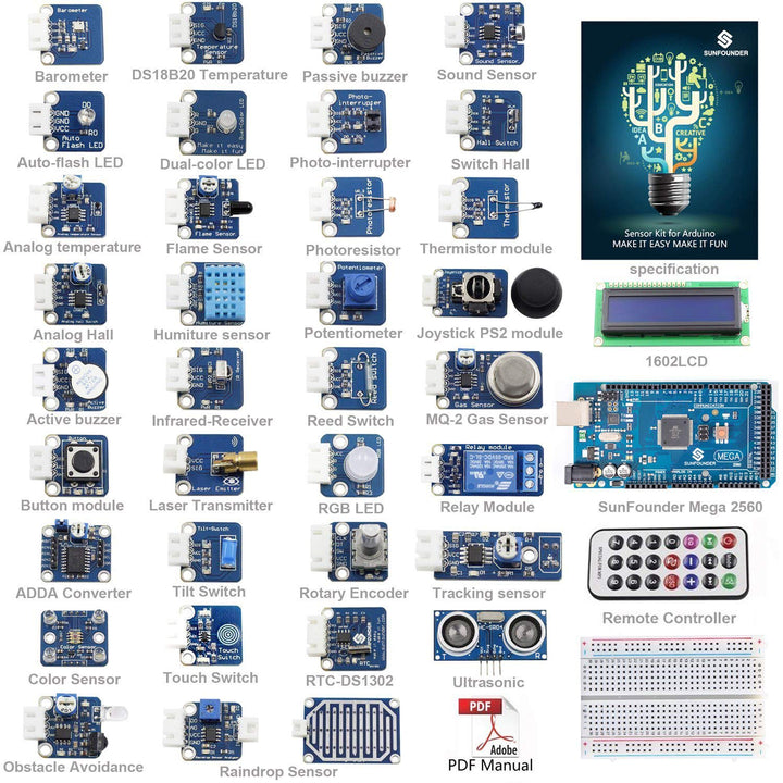 Ultimate 2560 Sensor Kit V2.0 Compatible with Arduino R3 Mega2560 Mega328 Nano - Including 98 Page Instructions Book