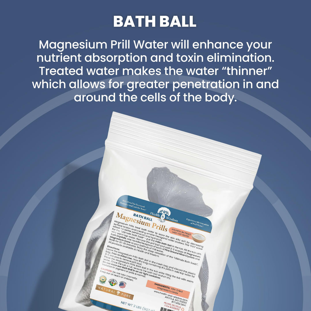Magnesium Prills Bath Ball - Structured Water Devices, Magnesium Laundry Beads, Deionized Water, Mineral Magnesium Soak - 32 oz