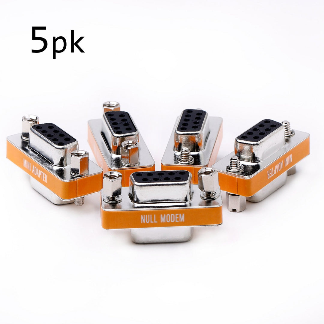 DB9 Null Modem Female to Female Slimline Data Transfer Serial Port Adapter 5 Pack
