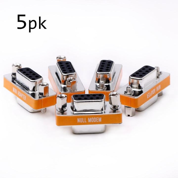 DB9 Null Modem Female to Female Slimline Data Transfer Serial Port Adapter 5 Pack