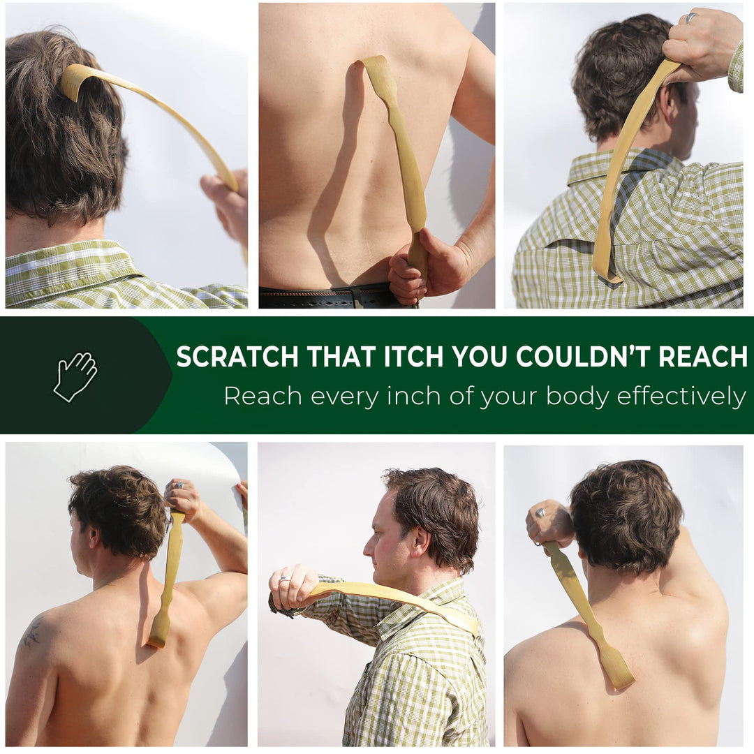 RENOOK Back Scratcher Bamboo - Curved Long Handle 3 PCS