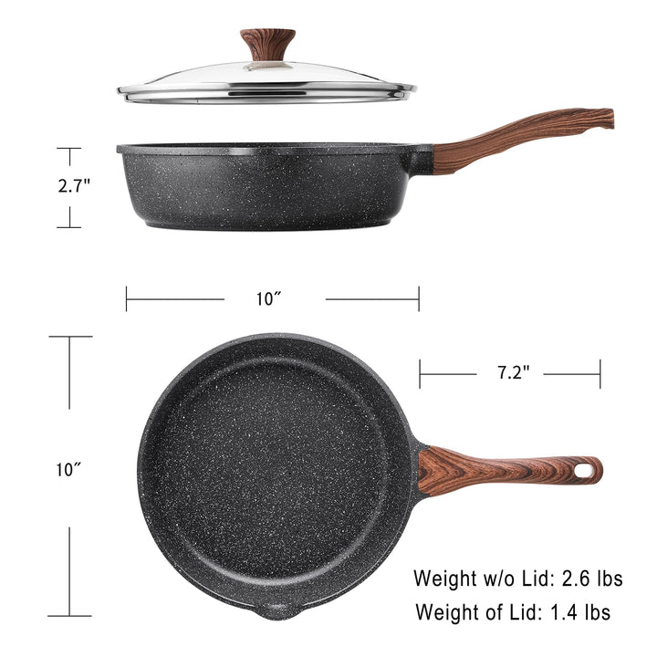 SENSARTE Nonstick Deep Frying Pan Skillet, 10/11/12-inc