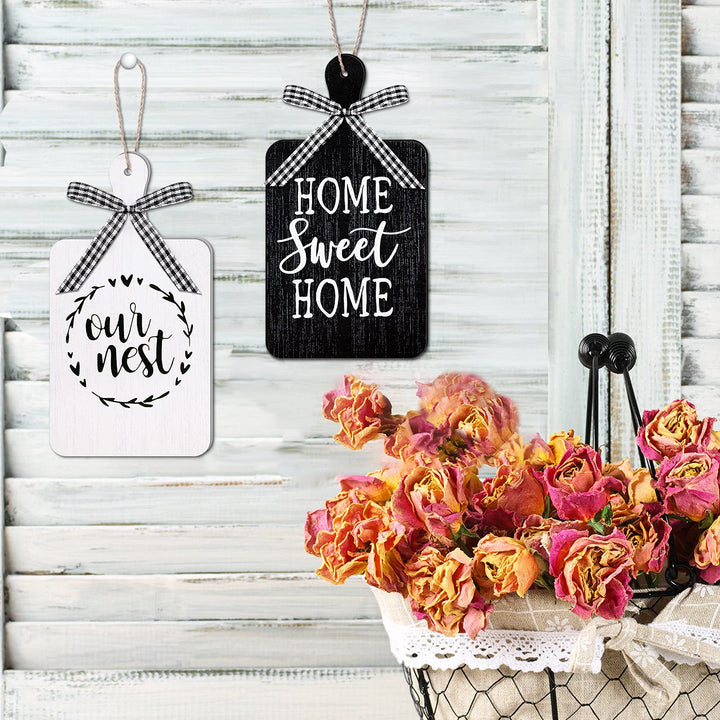 2 Pieces Farmhouse Tiered Tray Decor Home Wood Sign Our Nest Cutting Board Sign Farmhouse Wood Hanging Wall Art Sign Rustic Wood Sign for Home Dining Living Room Bar Cafe Decoration