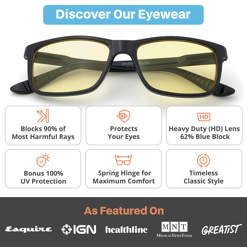 Blue Light Blocking Glasses for Women Men | Anti Eyestrain Headache Glare 400UV from Computer/Gaming/TV/Phones (Haka HD lens - Rectangle | Black Frame)
