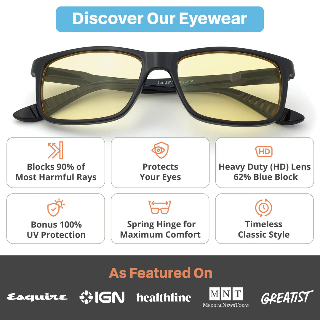 Blue Light Blocking Glasses for Women Men | Anti Eyestrain Headache Glare 400UV from Computer/Gaming/TV/Phones (Haka HD lens - Rectangle | Black Frame)
