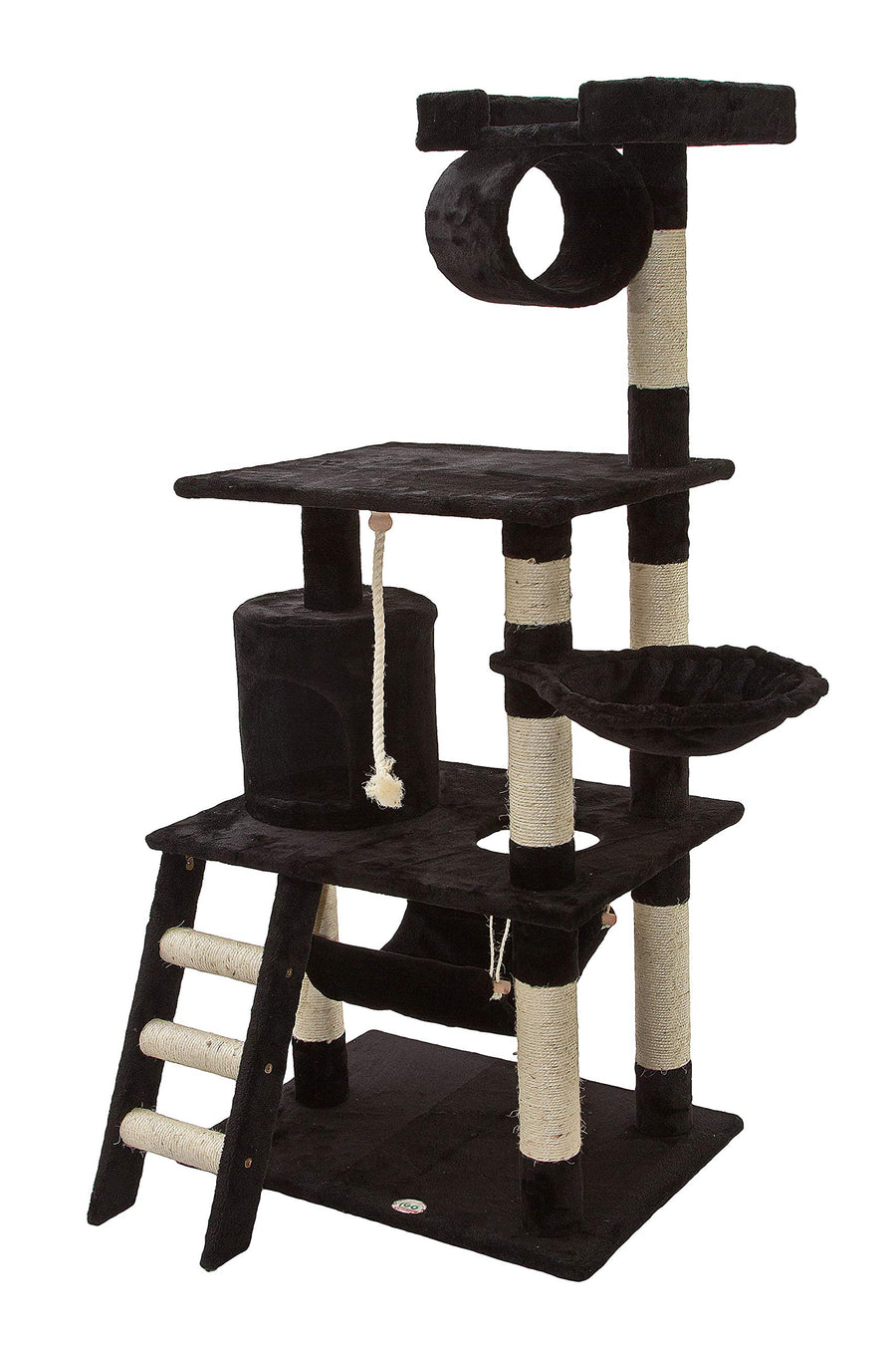 - 62 Tall Cat Tree - Cat Tower with Scratching Post - Cat Tower for Indoor Cats - Multi-Level Condo, Hammock, Basket Bed - Black