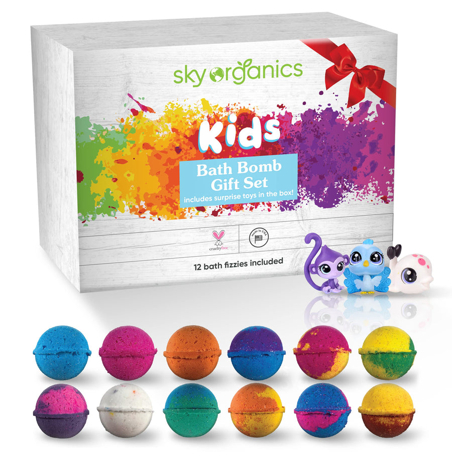 - Kids Bath Bomb Gift Set, Bath Bombs with Surprise Kids Bath Toys Inside - Epsom Salt, Fizz, Fun Colors - Natural, Vegan & Cruelty Free - Kids Skin Care & Self Care - 12 Scents