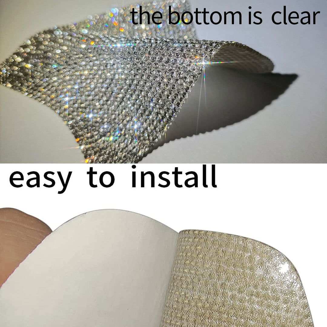10PCS Car Rhinestone Bling Door Handle & Cups Protective Guards Reflective Trim Universal Safety Scratch Resistant Sticker Protectors,Sliver White