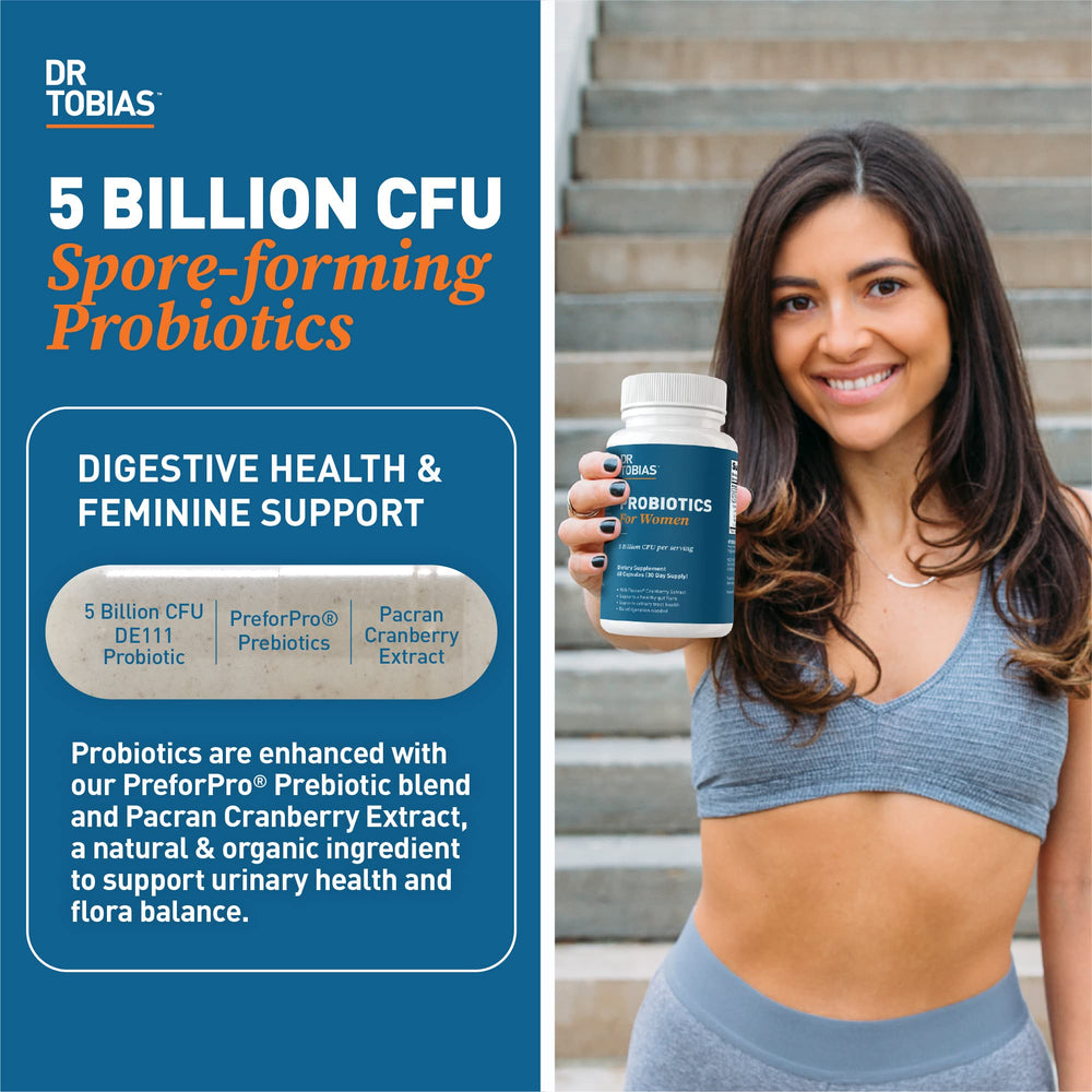 Probiotics for Women, 5 Billion CFUs Plus Prebiotics & Cranberry Extract for Urinary Tract Health for Women, Supports Digestive & Immune Health, 60 Capsules, 30 Servings
