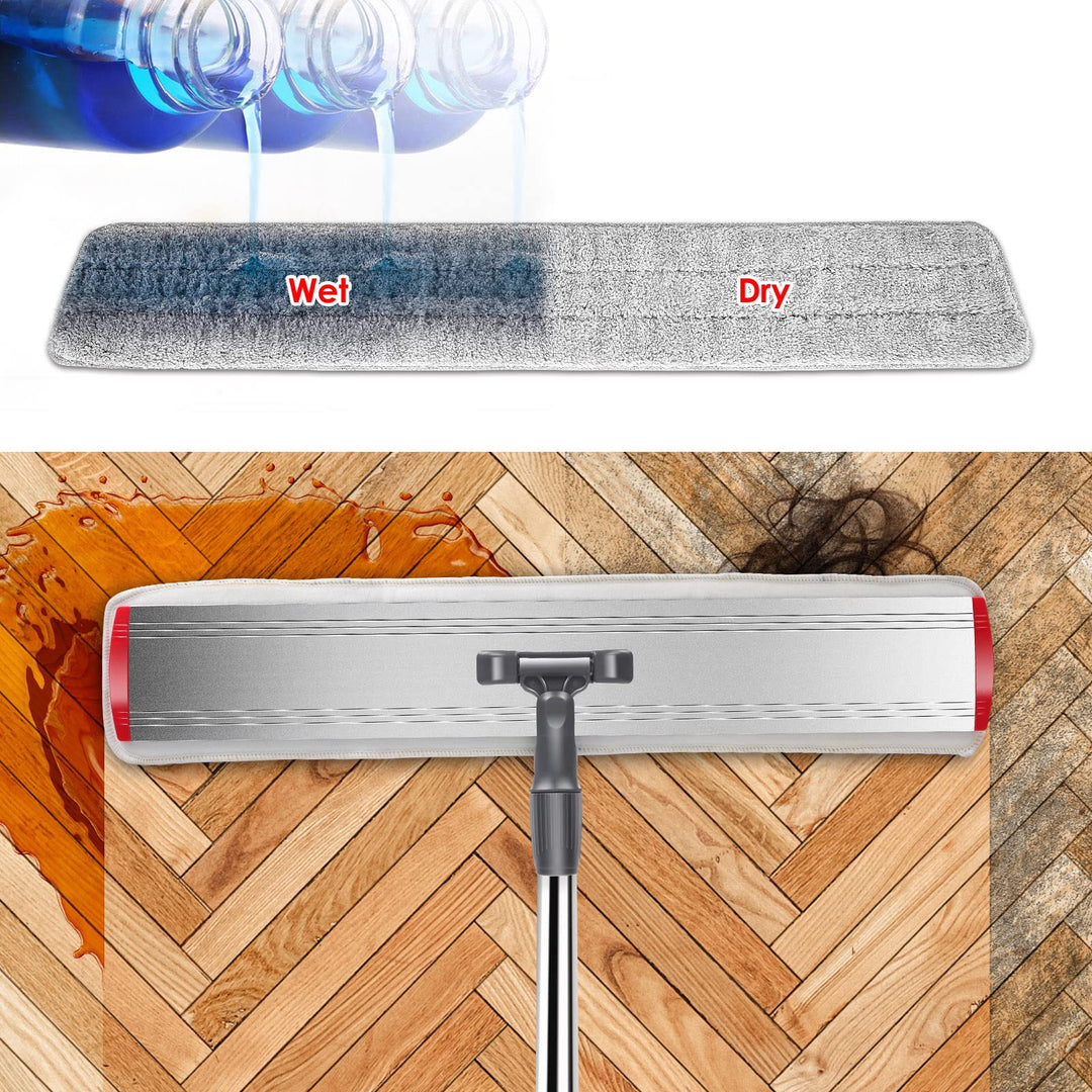 Mops for Floor Cleaning,Extra Large Microfiber Mop Kit, Dust Mop for Hardwood Floors,Flat Mop with Adjustable Handle and 5 Mop Pads Cloth,Red &amp; Silver