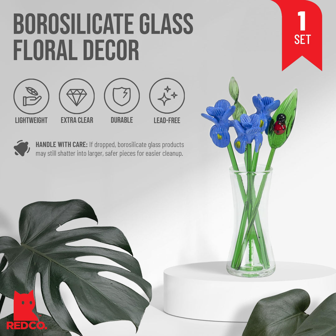 Decorative Glass Lovely Flower Bouquet with Vase, Gift Boxed – Irises