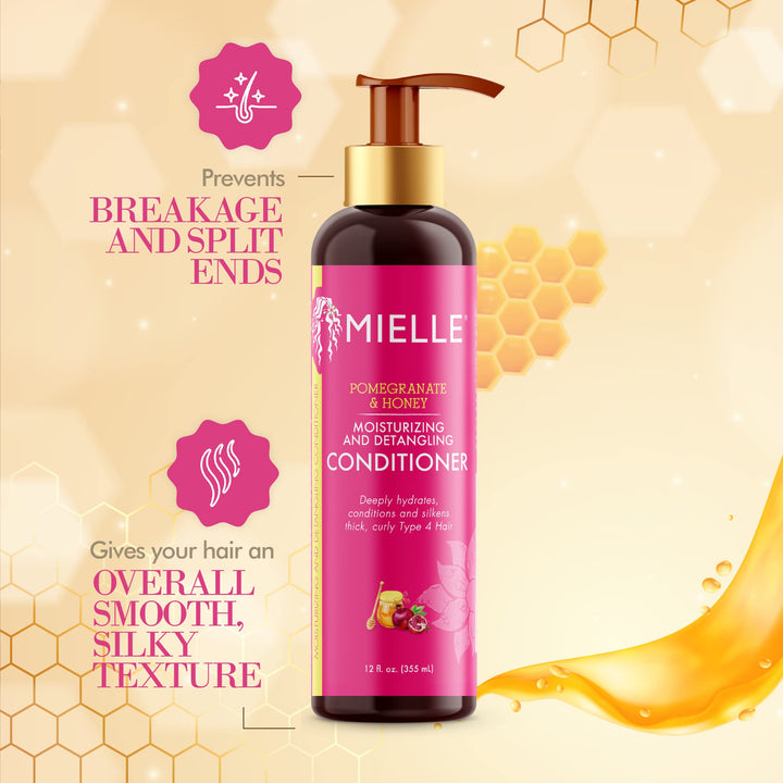 Mielle Organics Pomegranate & Honey Moisturizing and Detangling Conditioner, Deeply Hydrates Curly Type 4 Hair, 12 Ounces