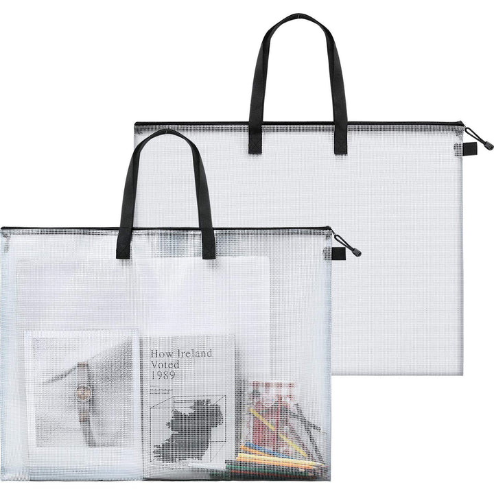 Art Portfolio Bag Poster Storage Bag Poster Board Holder with Handle and Zipper 19 x 25 Inch Organizer Transparent Bag for Large Posters, Poster Board, Painting, Bulletin Boards (2 Pieces)