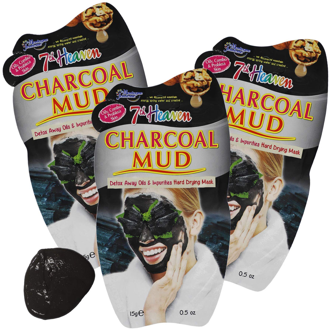 Charcoal Mud Hard Drying Facial Mask, Detox Away Oils &amp; Impurities, 3-Pack of 0.50 Oz Masks, white