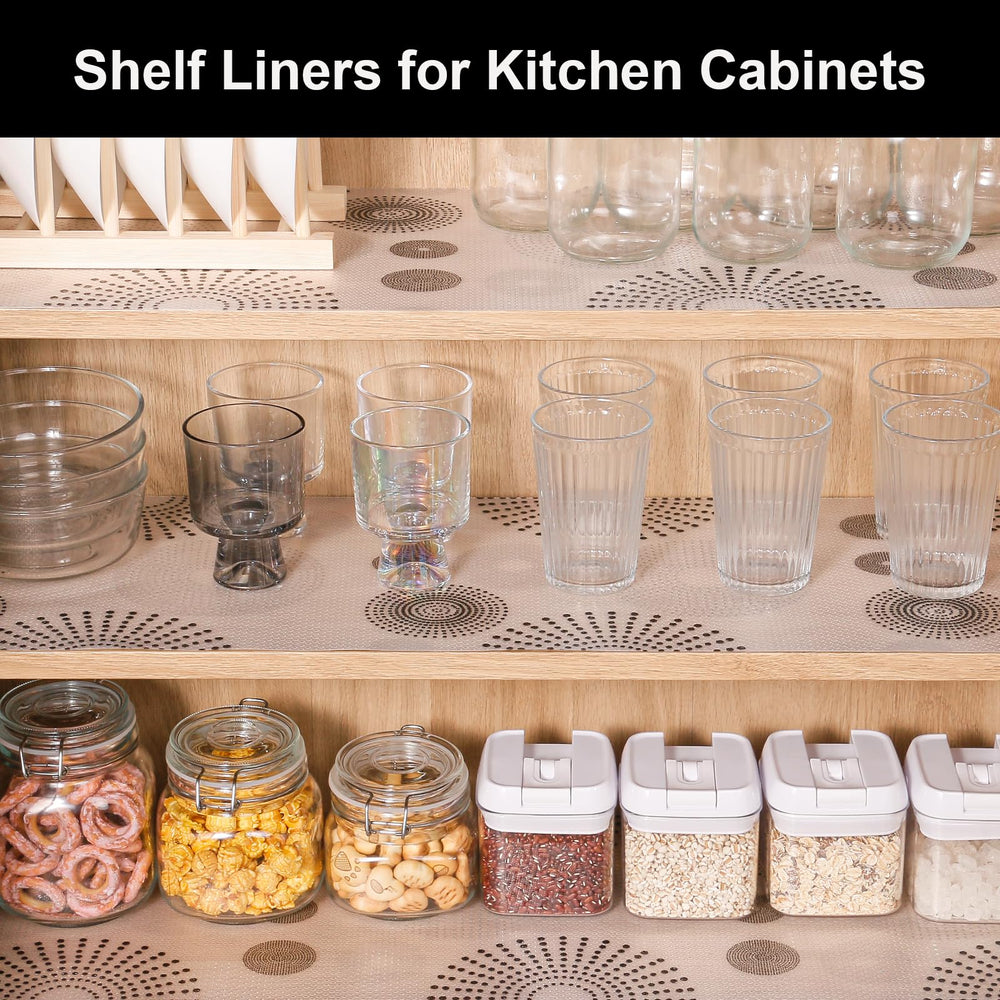 Shelf Liner – Non-Adhesive Shelf Liners for Kitchen Cabinets – Waterproof Shelf Paper with Modern Pattern – Durable EVA Cabinet Liners