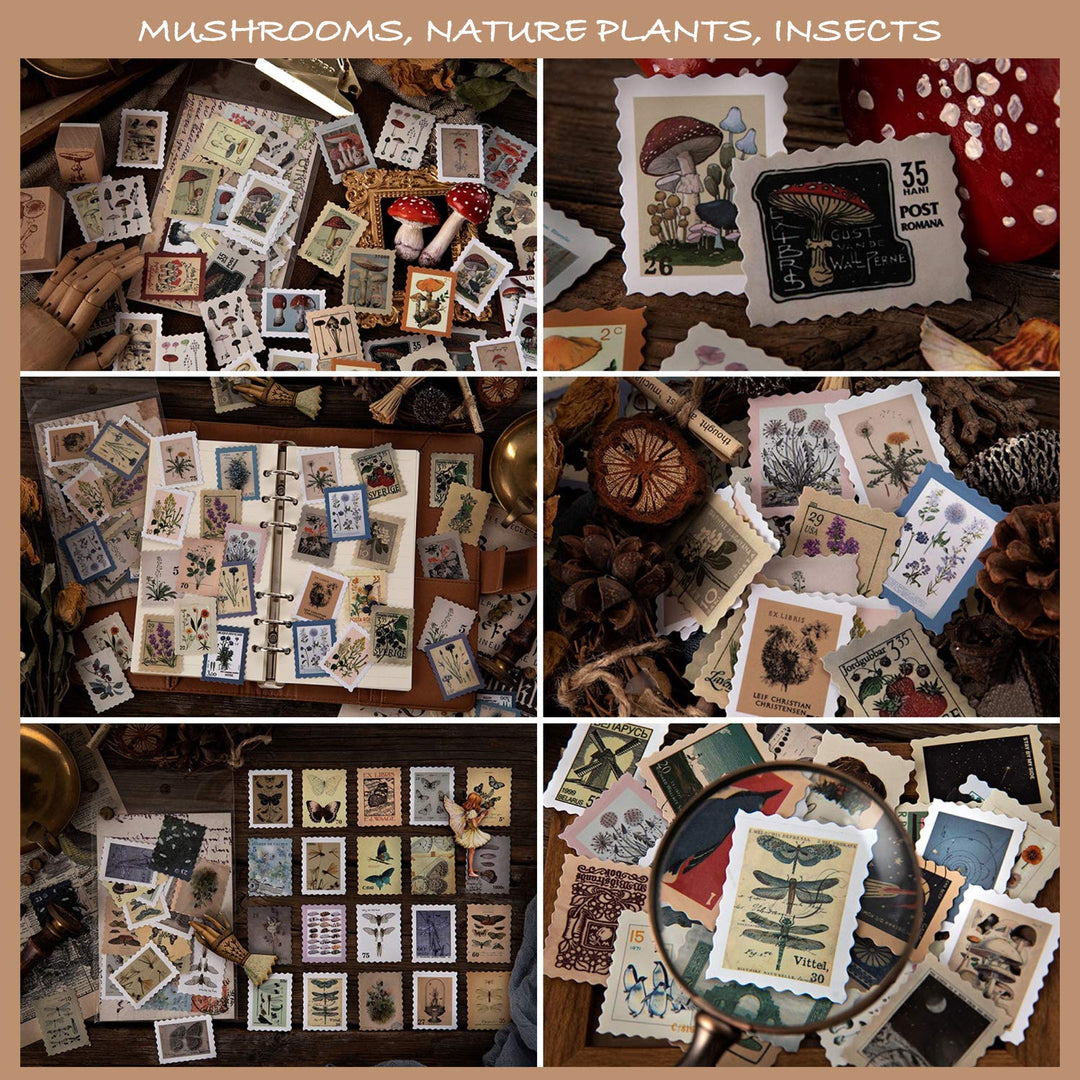 Vintage Postage Stamp Stickers Set (276 Pieces) - Botanical Deco Sticker for Scrapbooking, Bullet Journaling, Junk Journal, Planners, Bujo Travel Diary, Nature Plant Ephemera