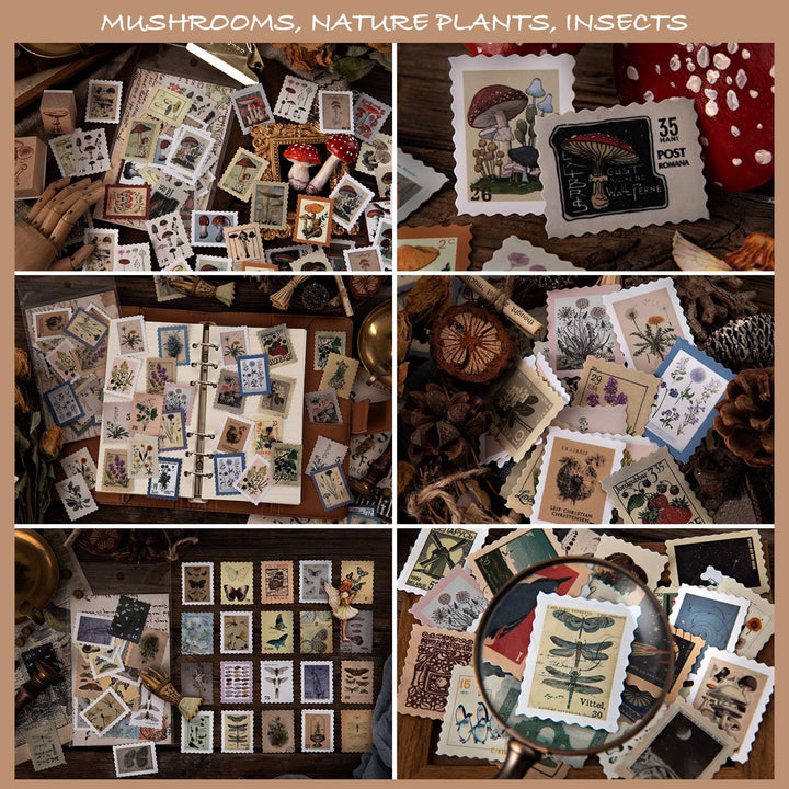 Vintage Postage Stamp Stickers Set (276 Pieces) - Botanical Deco Sticker for Scrapbooking, Bullet Journaling, Junk Journal, Planners, Bujo Travel Diary, Nature Plant Ephemera