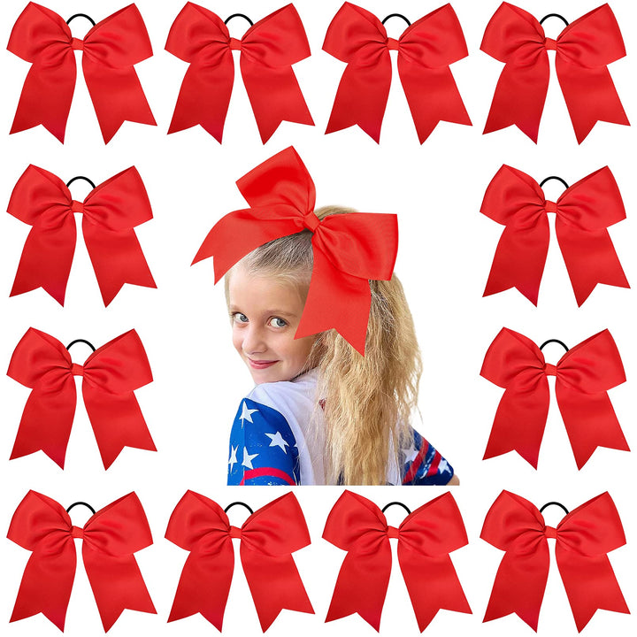 12 Pcs Large Cheer Bows 8 Bulk Hair Bow Accessories with Ponytail Holder for Girls High School College Cheerleading