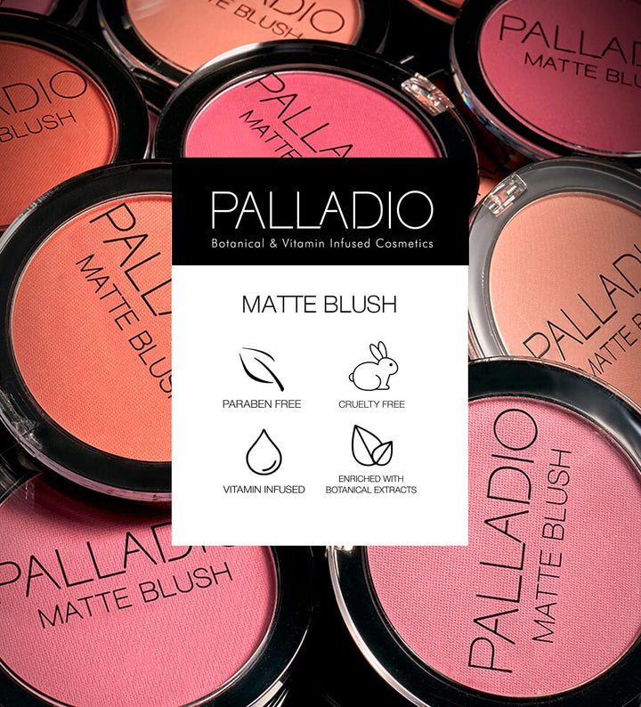 Matte Blush, Brushes onto Cheeks Smoothly, Soft Matte Look and Even Finish, Flawless Velvety Coverage, Effortless Blending Makeup, Flatters the Face, Convenient Compact, Berry Pink