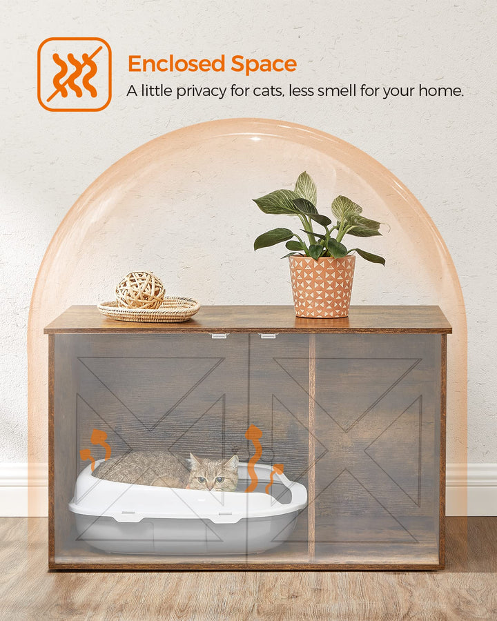Cat Litter Box Enclosure, Litter Box Furniture Hidden with Removable Divider, Indoor Cat House, End Table, 31.5 x 20.9 x 19.7 Inches, Rustic Brown UPCL002X01