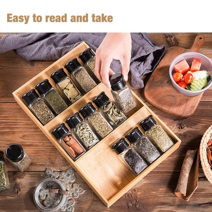 3-Tier Bamboo Drawer Spice Rack Wooden Kitchen Cabinet Drawer Spice Organizer Spice Jar Holder, Medicine/Health Care/Vitamin Bottles Storage Rack, 1 Pack Drawer Rack