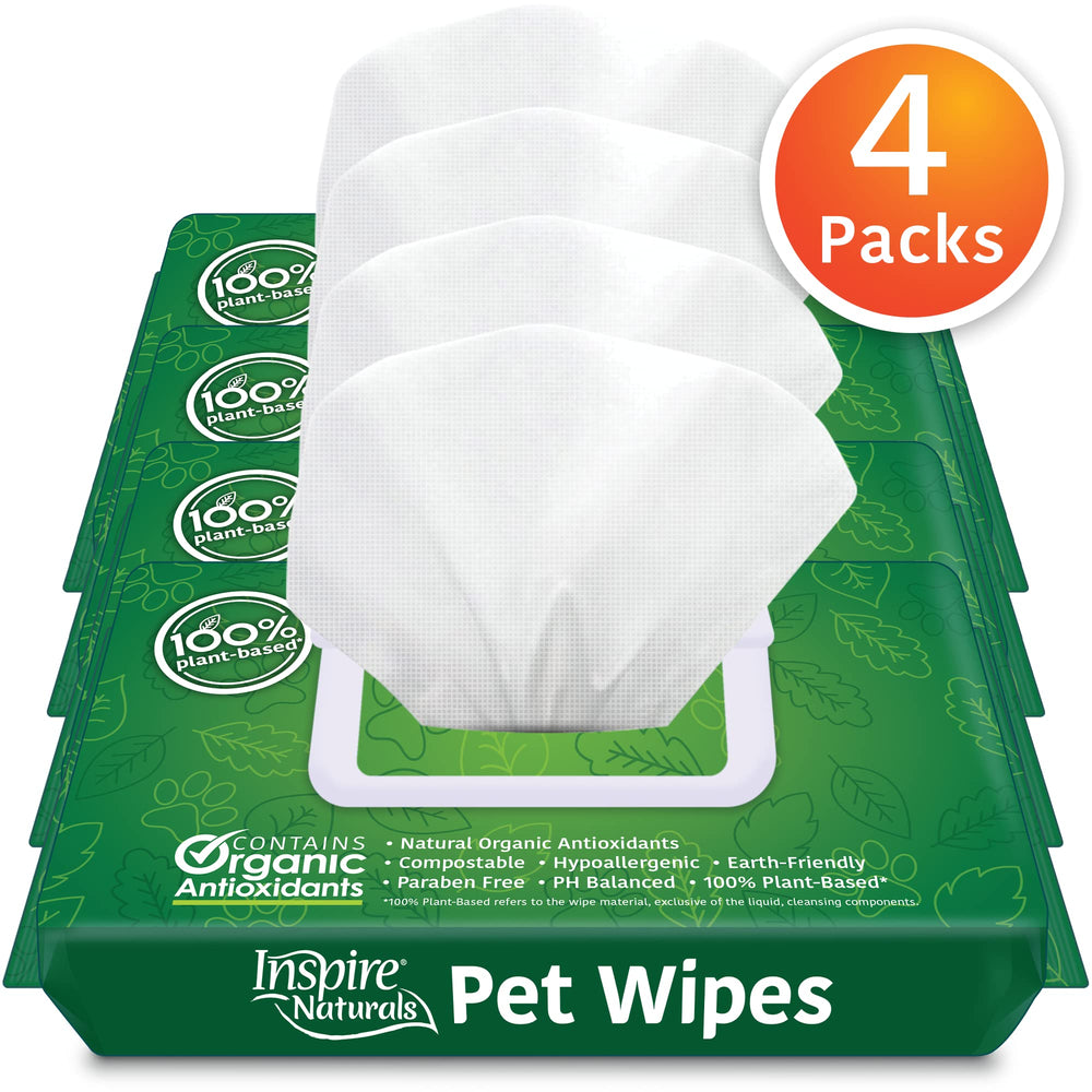 Naturals Pet Wipes for Dogs and Cats 100% Natural Plant Based with Organic Antioxidants, Dog Wipe Cleaning Deodorizing | Cat Wipes | Puppy Wipes | Dog Wipes for Paws and Butt (200ct - 4 Pack)