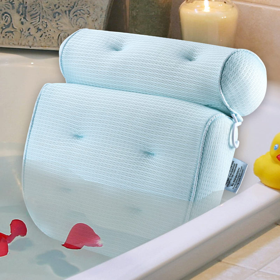 Bath Pillow, Tencel Spa Bathtub Pillow, Ultra Soft Bath Pillows for Tub Neck and Back Support, Quick Dry Bath Tub Pillow Headrest for Bathtub, Machine Wash - Light Blue