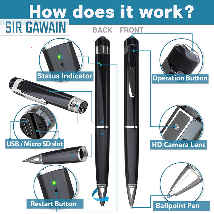 SIRGAWAIN Hidden Spy Camera Pen 1080p | Nanny Camera Sp