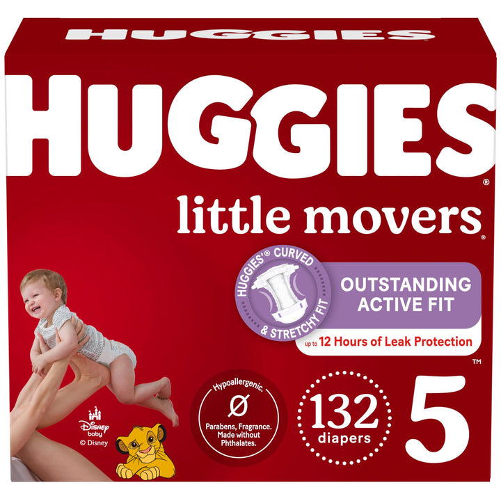 Huggies Size 5 Diapers, Little Movers Baby Diapers, Size 5 (27+ lbs), 132 Count, Packaging May Vary