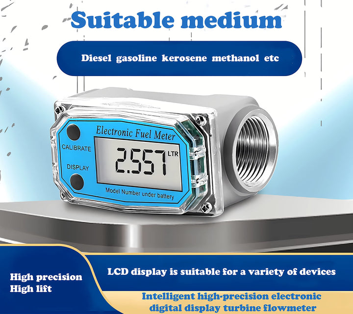 1 Flow Meter, LCD Electronic Digital Display Flowmeter,with 1-Inch NPT Inlet/Outlet, for Measure A Variety of Diesel, Kerosene, Gasoline Liquid Flow