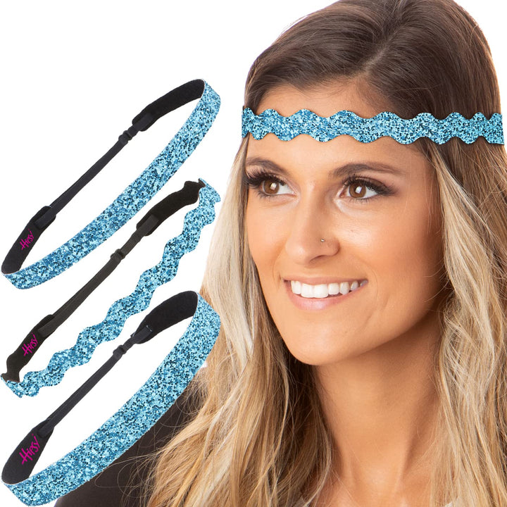 Women&#39;s Adjustable NO SLIP Bling Glitter Headband Mixed 3pk (Teal)