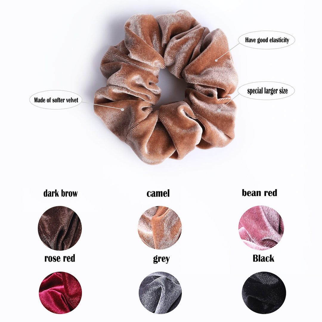 6 Big Hair Scrunchies Velvet Elastics Large Hair Bobble Scrunchy Hair Bands Women Soft Hair Ties, 6 Colors