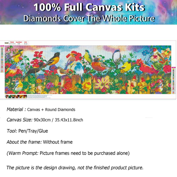 5D Diamond Painting Kits for Adults (35.4x11.8inch) DIY Spring Birds Flowers Full Round Drill Embroidery Pictures Arts Paint by Diamonds Kits Diamond Art Kits for Home Wall Decor