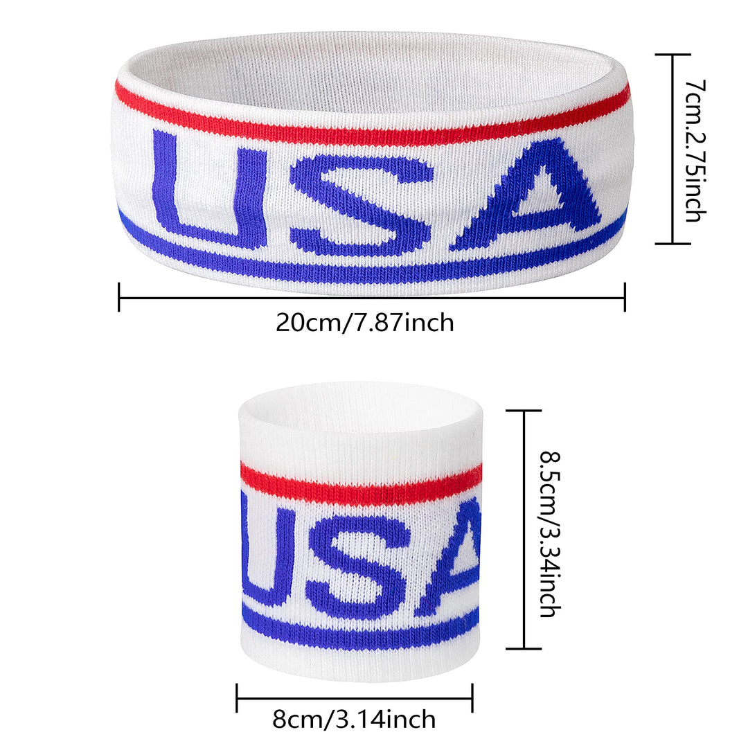 American Flag Sports Headband &amp; Wristband Set - 4 Styles Striped Sweatbands for Basketball, Football, Running, Gym &amp; Exercise - 1 Headband, 2 Wristbands