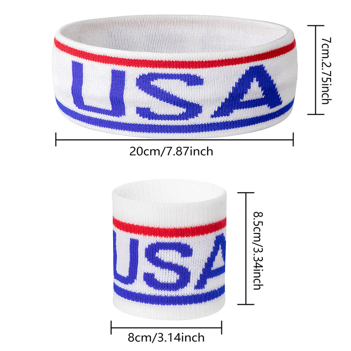 American Flag Sports Headband &amp; Wristband Set - 4 Styles Striped Sweatbands for Basketball, Football, Running, Gym &amp; Exercise - 1 Headband, 2 Wristbands