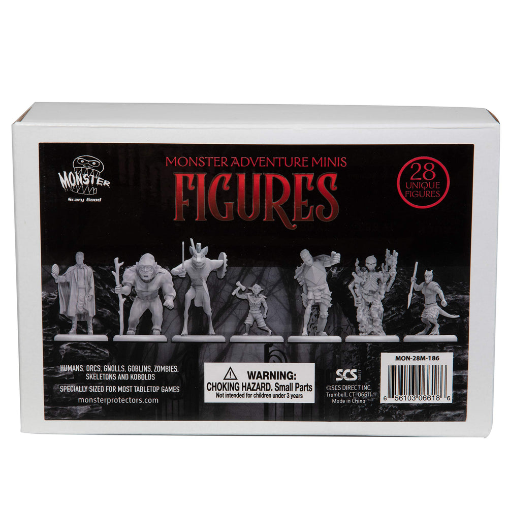 28 Paintable Fantasy Mini Figures- All Unique Designs- 1 Hex-Sized Compatible w DND Dungeons Dragons, Pathfinder, RPG Tabletop Games- Features Goblins, Orcs, Gnolls, Skeletons & More
