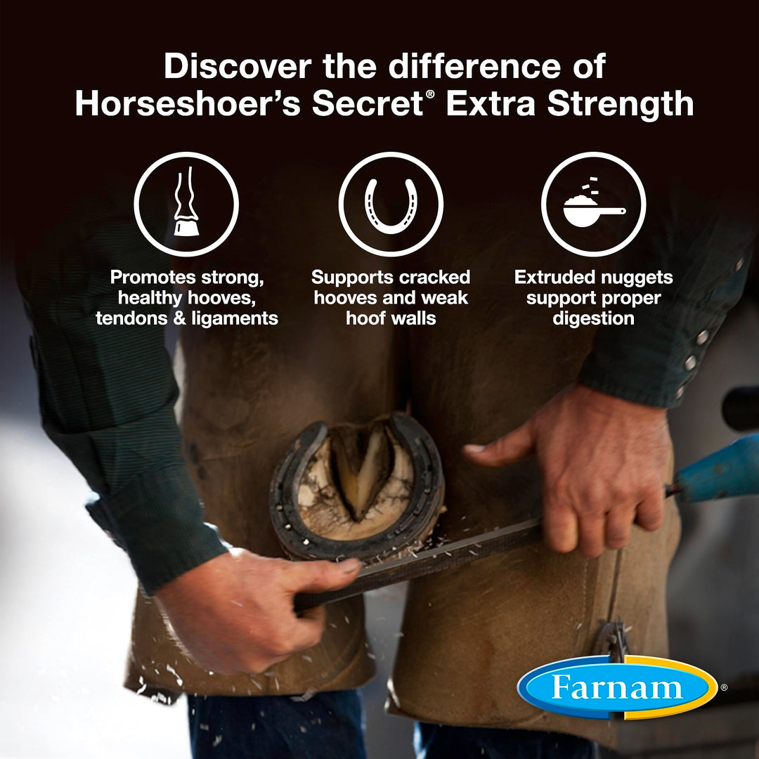 Farnam Horseshoer's Secret Extra Strength Hoof Supplements & Connective Tissue Supplement, Promotes Strong, Healthy Hooves, Tendon & ligaments, 7.5 lbs, 60 Day Supply