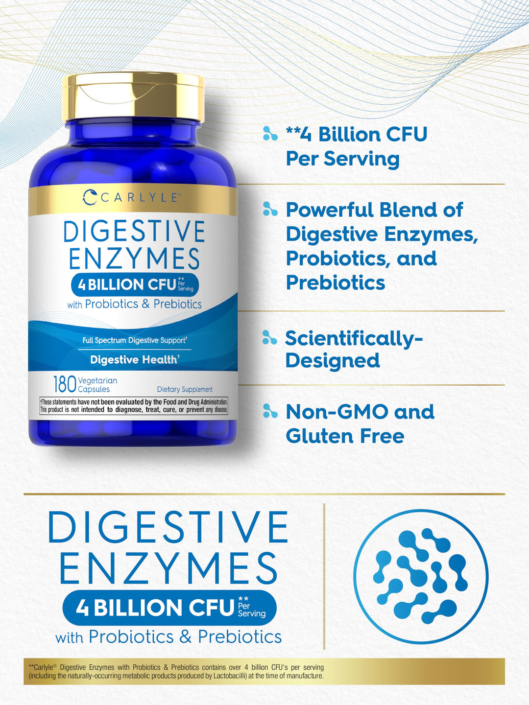 Carlyle Digestive Enzymes | with Probiotics & Prebiotics | 180 Capsules | Non-GMO and Gluten Free Supplement for Men & Women