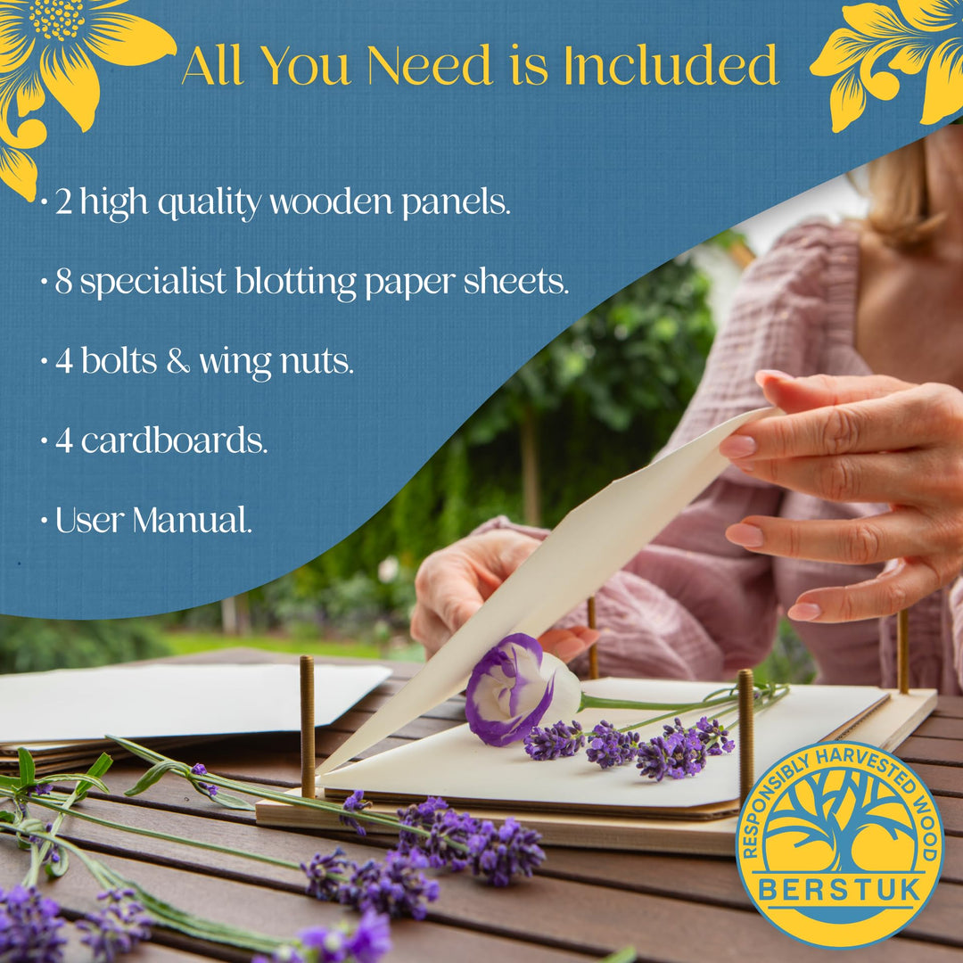 Berstuk Wooden Flower Press for Adults and Teens - Includes Expert Video Tutorials - Large Flower Press Kit 10.8 x 6.9 - Gift-Ready Packaging Ideal for Arts and Crafts Lovers
