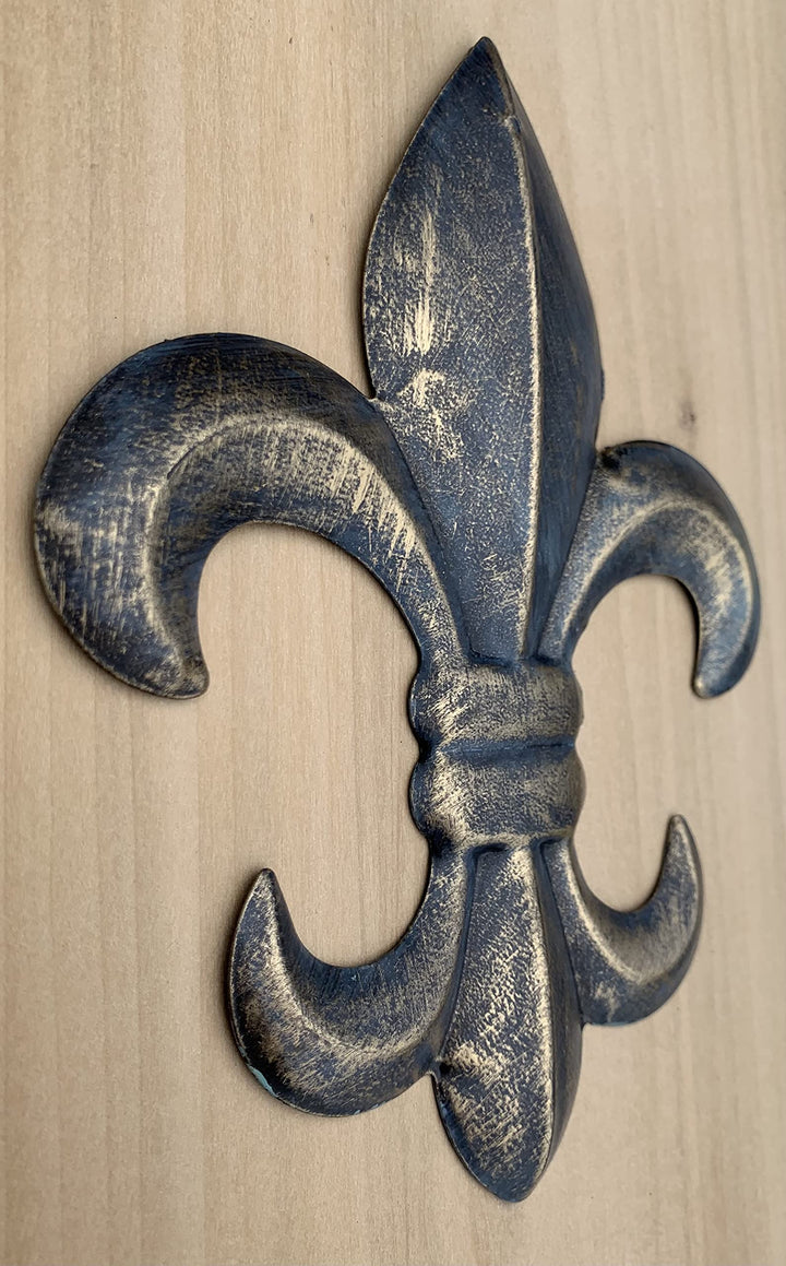 8 Metal Fleur De Lis Wall Plaque/Art with hanger - Rustic Creole Tuscan Decor (Weathered Bronze)