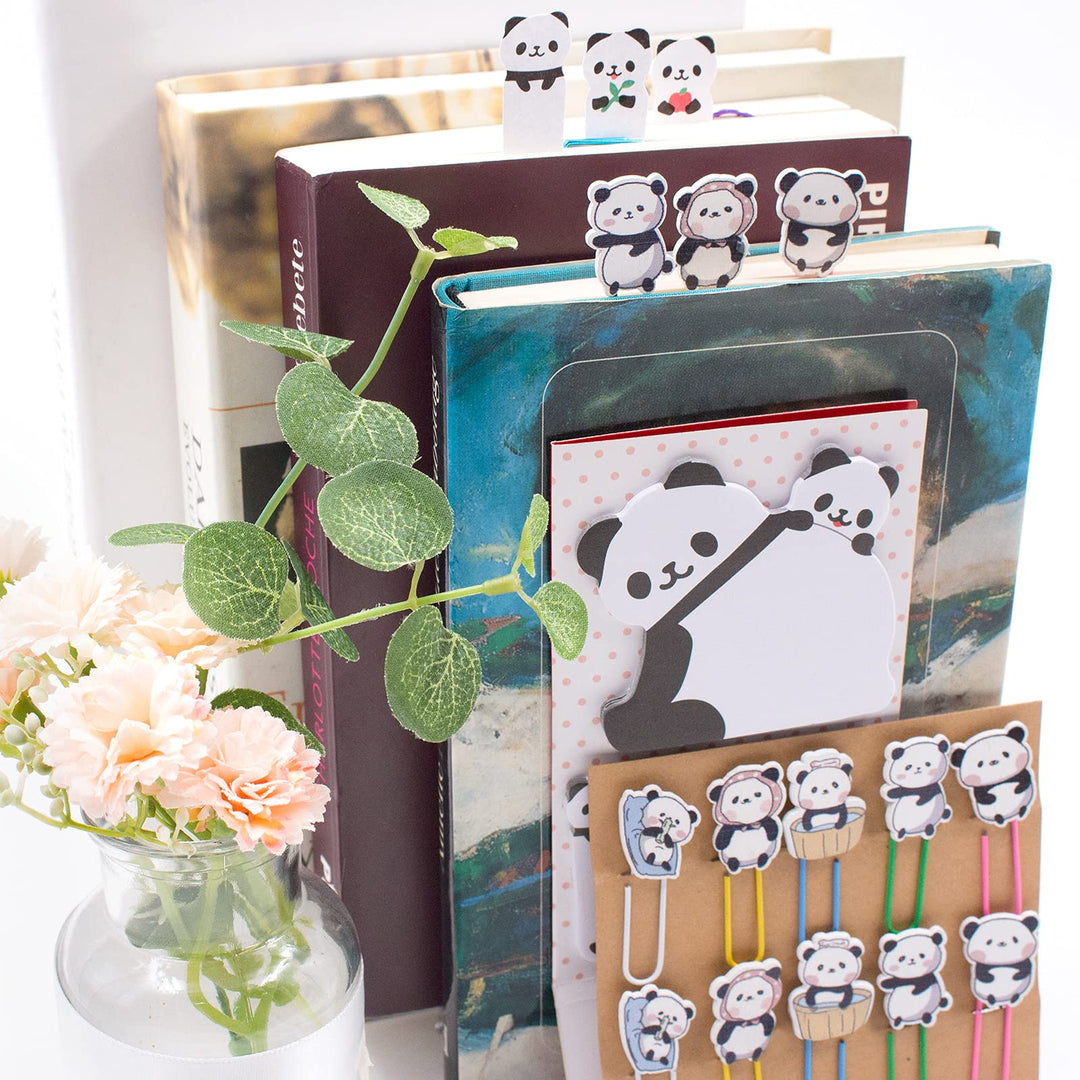 30Pcs Panda Paperclip Bookmarks, 3 Set Cute Panda Bookmark Clips with 1 Sheet Panda Sticky Notes-Funny Paperclips Bookmarks Planner Clips for Office Supplies Coworkers Teachers&#39; Day Gifts